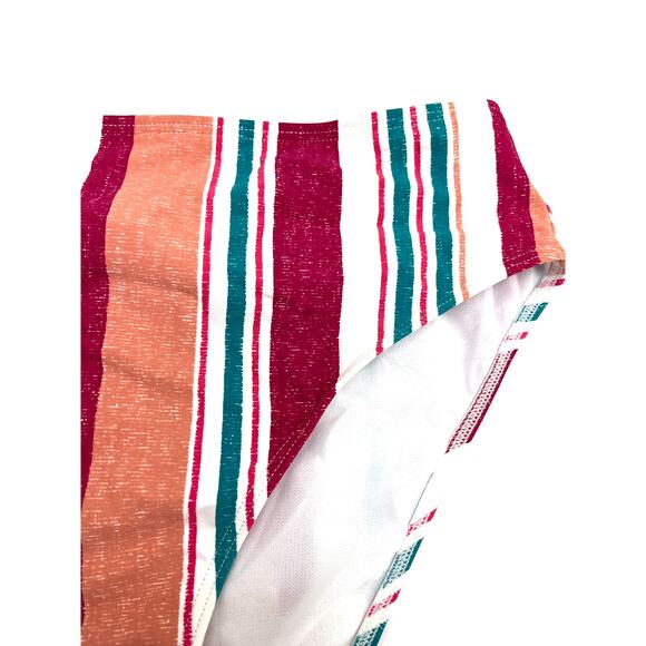 Roxy Women's Striped Pink Green High Waist Swim Bottoms Large NEW - Picture 3 of 6